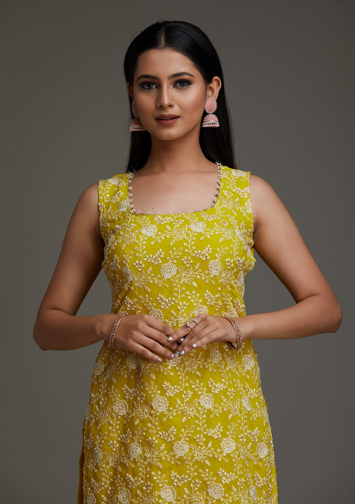 Mehendi Threadwork Georgette Designer Salwar Suit - Koskii