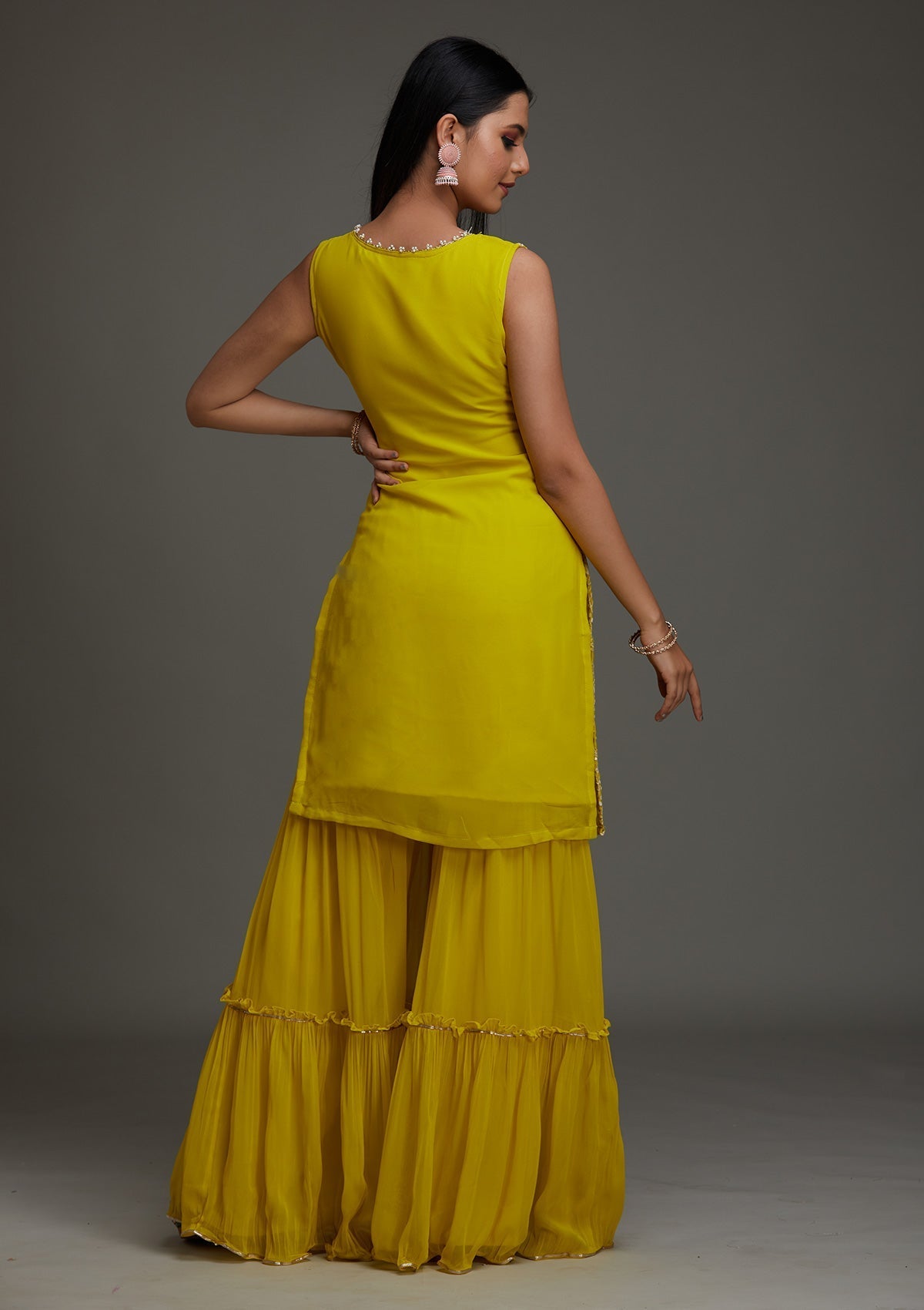 Mehendi Threadwork Georgette Designer Salwar Suit - Koskii