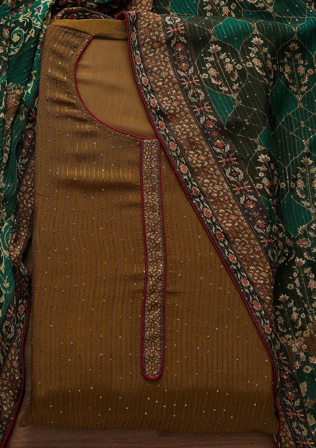 Mehendi Threadwork Georgette Designer Semi-Stitched Salwar Suit - Koskii