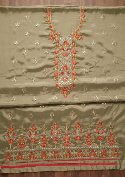 Mehendi Threadwork Georgette Unstitched Salwar Suit - Koskii