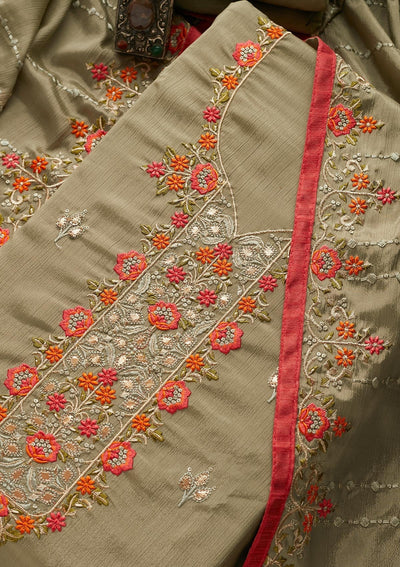 Mehendi Threadwork Georgette Unstitched Salwar Suit - Koskii