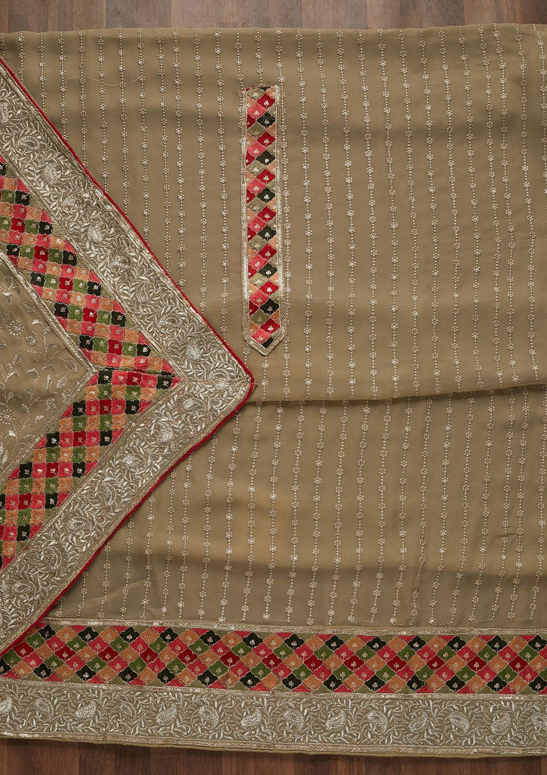 Mehendi Threadwork Georgette Unstitched Salwar Suit - Koskii