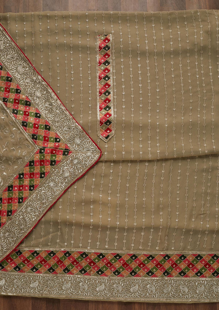 Mehendi Threadwork Georgette Unstitched Salwar Suit - Koskii