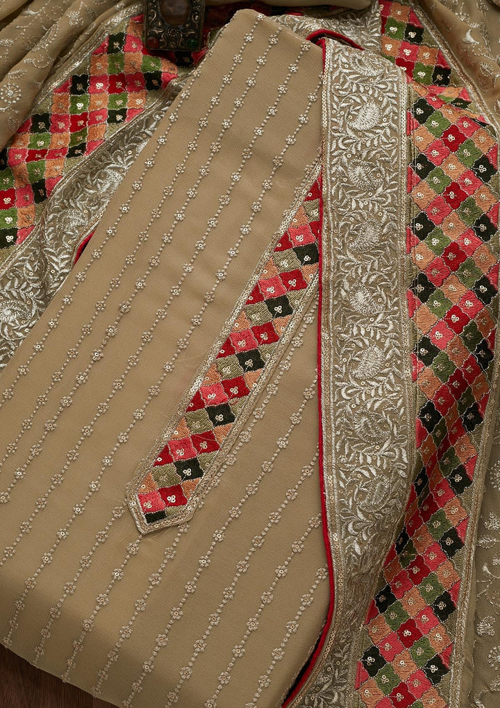 Mehendi Threadwork Georgette Unstitched Salwar Suit - Koskii