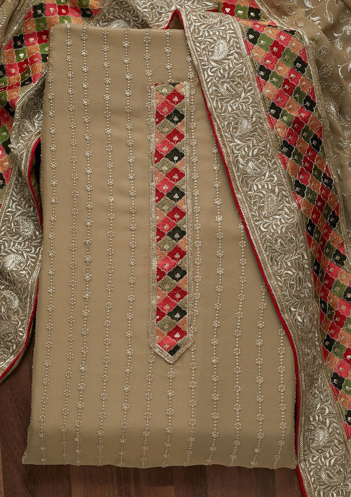 Mehendi Threadwork Georgette Unstitched Salwar Suit - Koskii