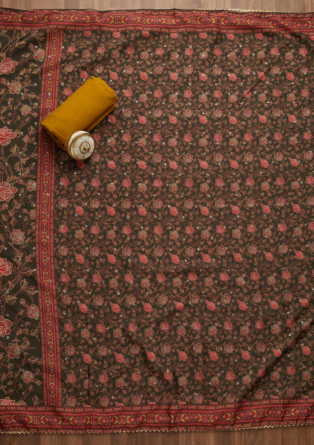 Mehendi Threadwork Semi Crepe Unstitched Salwar Suit-Koskii