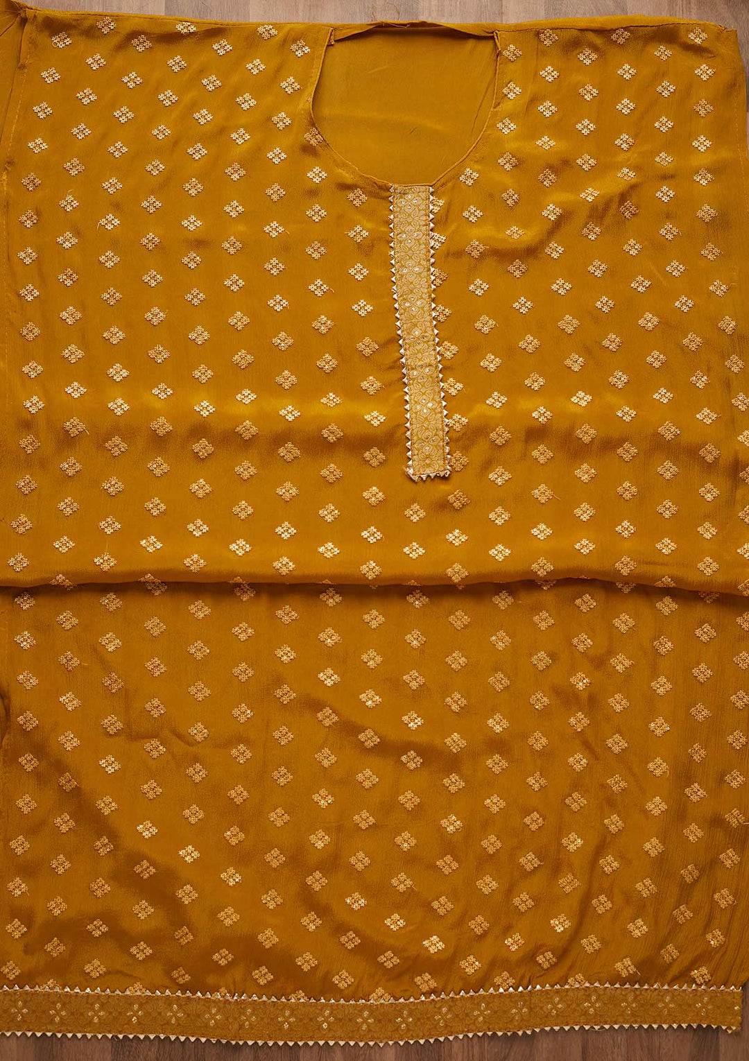 Mehendi Threadwork Semi Crepe Unstitched Salwar Suit-Koskii