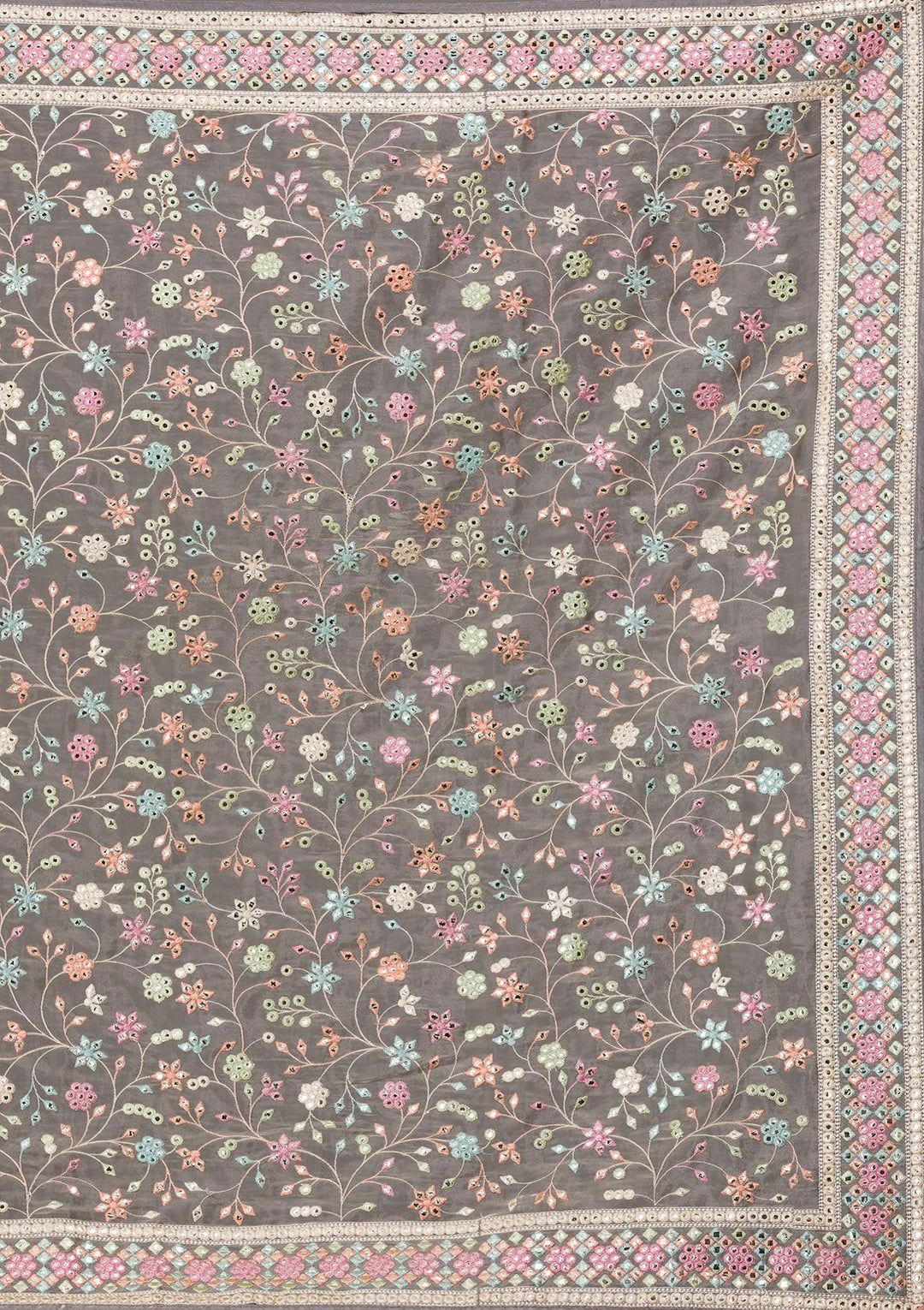 Mehendi Threadwork Shimmer Saree-Koskii