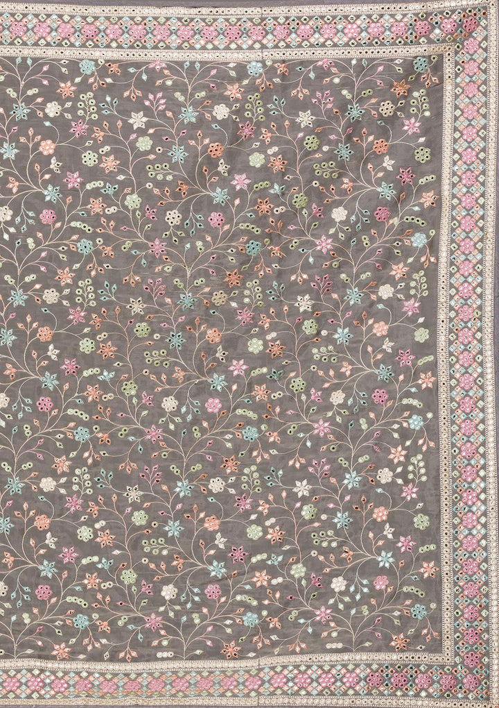 Mehendi Threadwork Shimmer Saree-Koskii