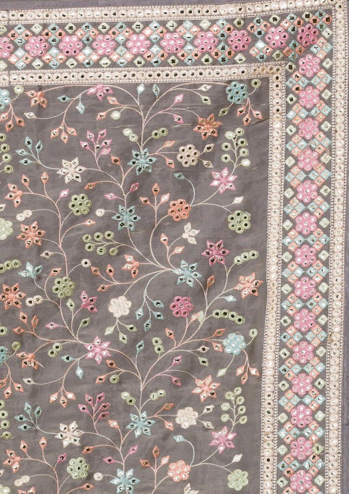 Mehendi Threadwork Shimmer Saree-Koskii