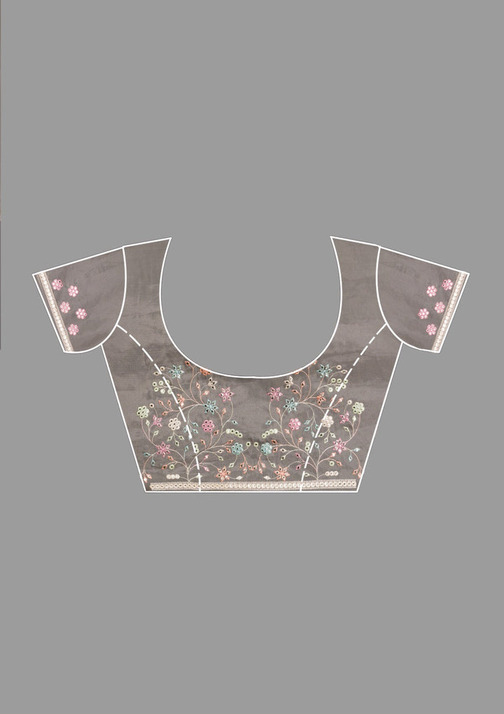 Mehendi Threadwork Shimmer Saree-Koskii