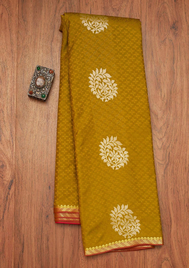 Mehendi Zariwork Art Silk Saree- Koskii