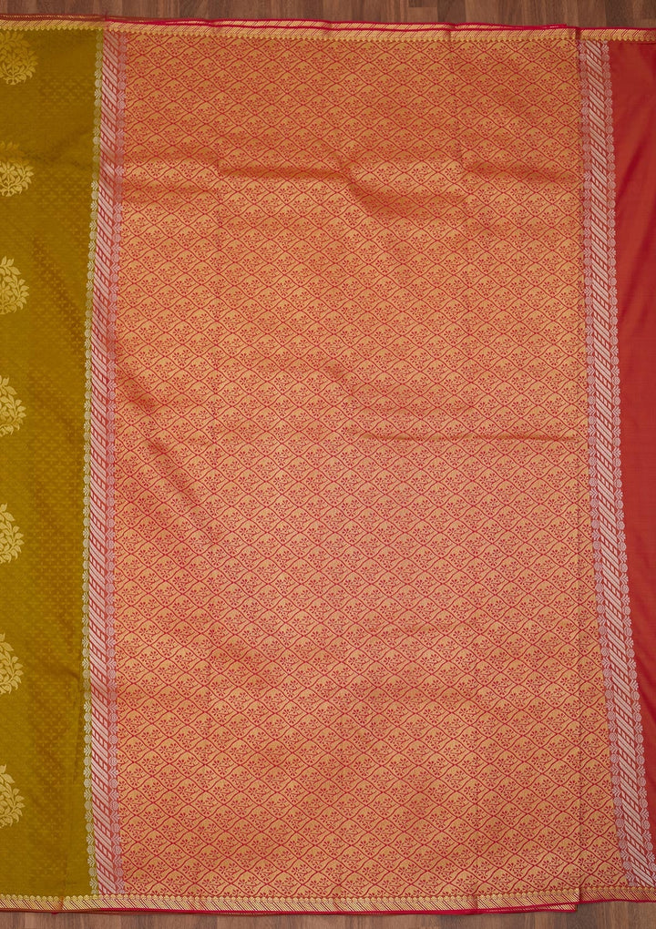 Mehendi Zariwork Art Silk Saree - Koskii