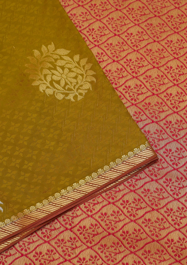 Mehendi Zariwork Art Silk Saree - Koskii