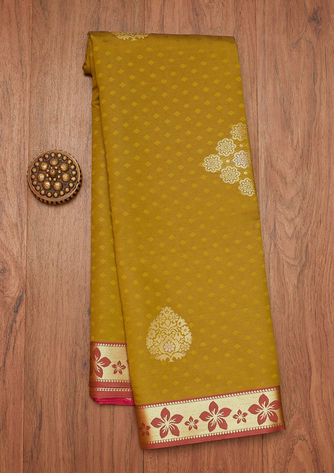 Mehendi Zariwork Art Silk Saree- Koskii
