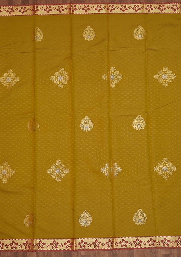 Mehendi Zariwork Art Silk Saree - Koskii