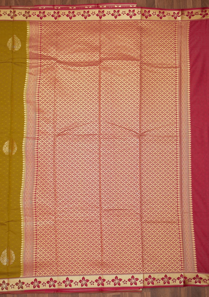 Mehendi Zariwork Art Silk Saree - Koskii
