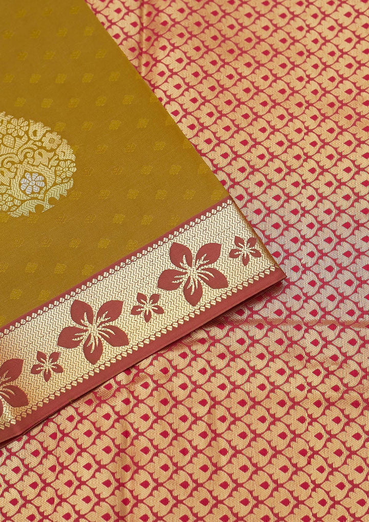 Mehendi Zariwork Art Silk Saree - Koskii