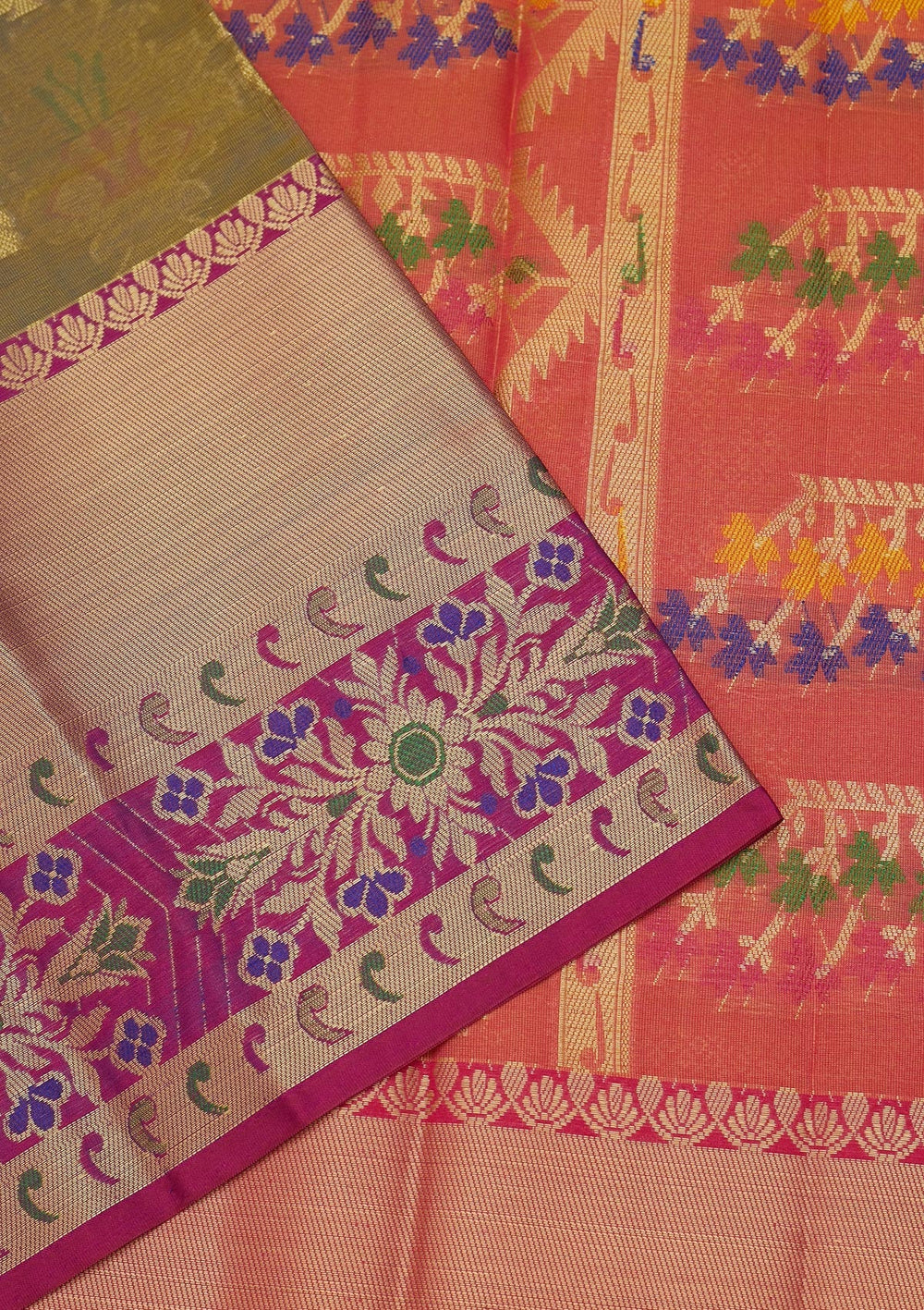 Mehendi Zariwork Art Silk Saree - Koskii
