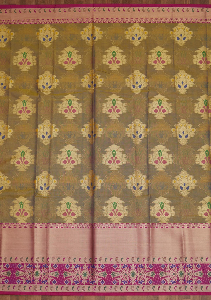 Mehendi Zariwork Art Silk Saree - Koskii