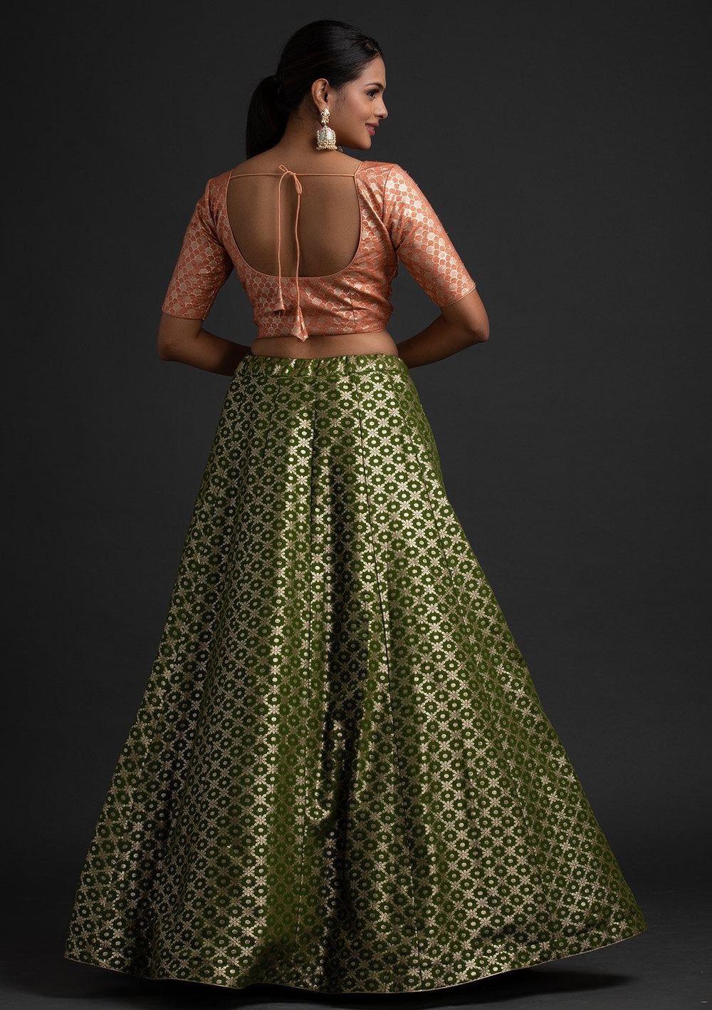 Mehendi Zariwork Banarasi Designer Skirt - koskii