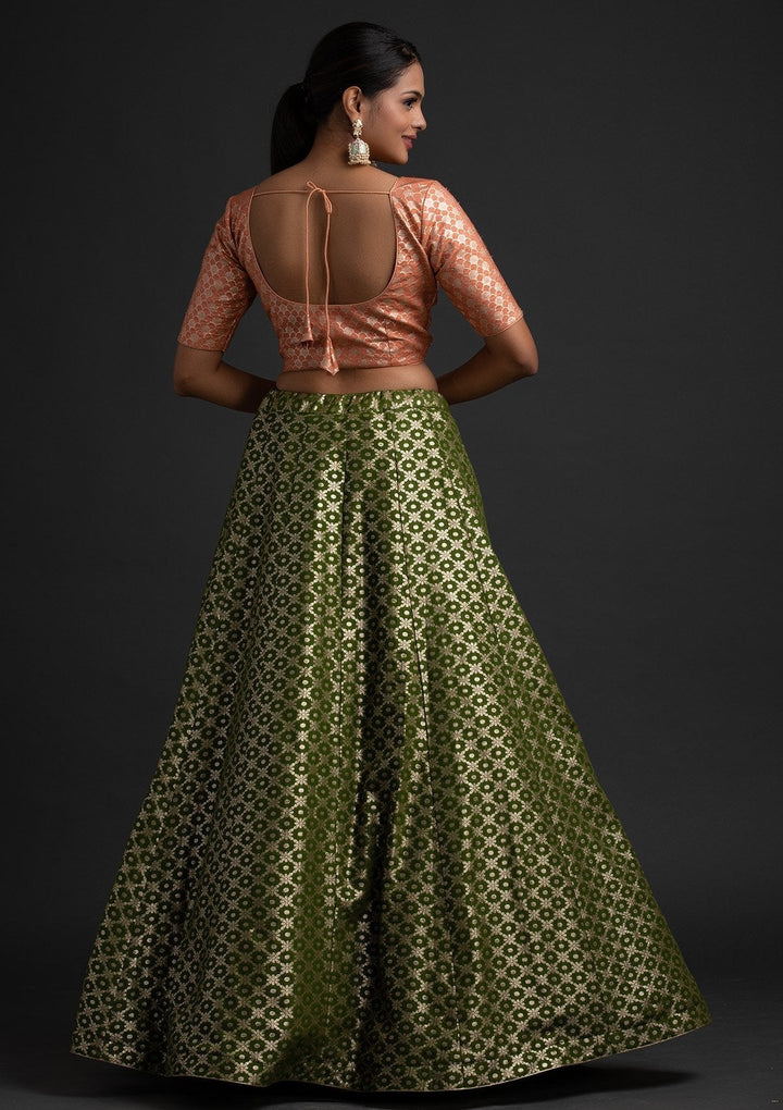 Mehendi Zariwork Banarasi Designer Skirt - koskii