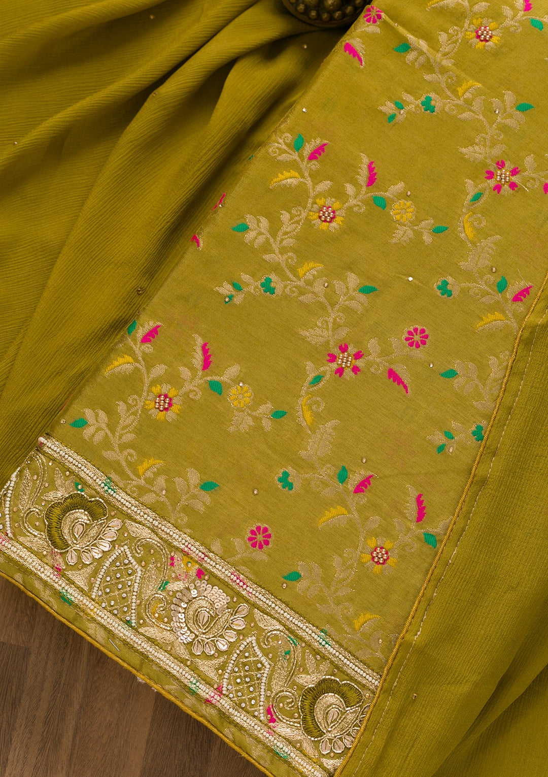 Mehendi Printed Brocade Unstitched Salwar Kameez-Koskii