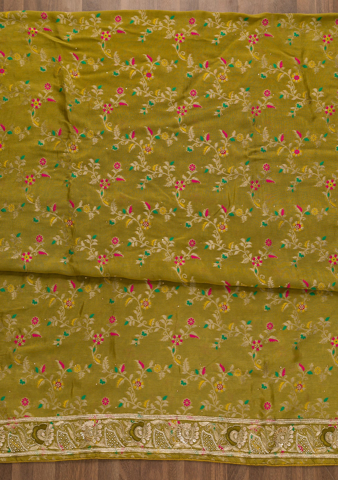 Mehendi Printed Brocade Unstitched Salwar Kameez-Koskii