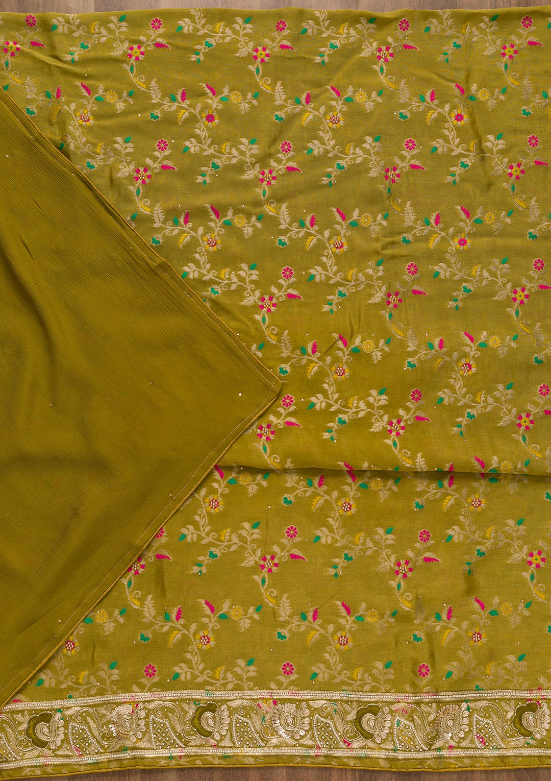 Mehendi Printed Brocade Unstitched Salwar Kameez-Koskii