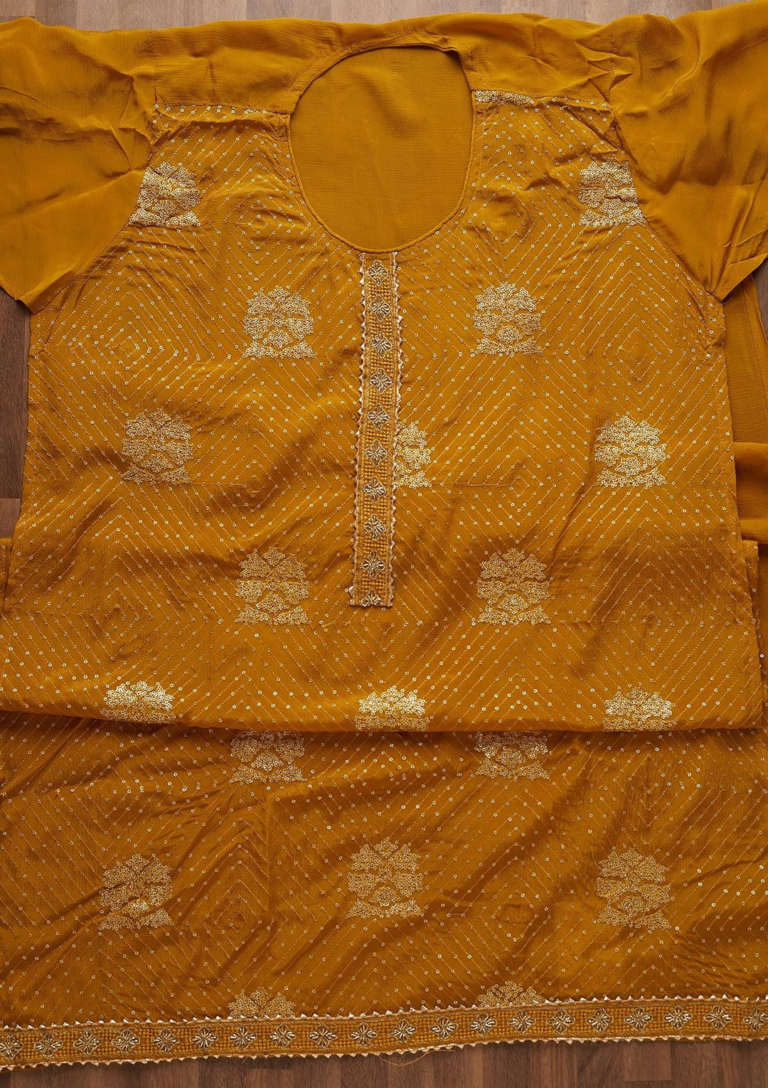 Mehendi Zariwork Chanderi Unstitched Salwar Suit-Koskii