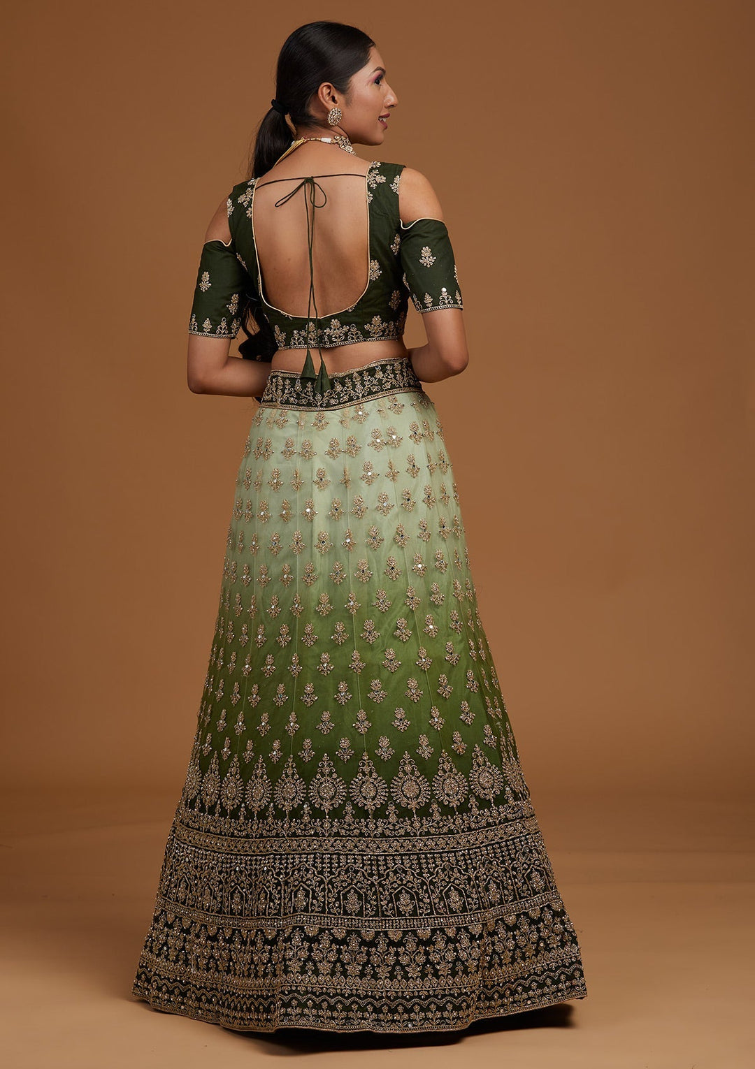 Mehendi Zariwork Net Designer Lehenga-Koskii