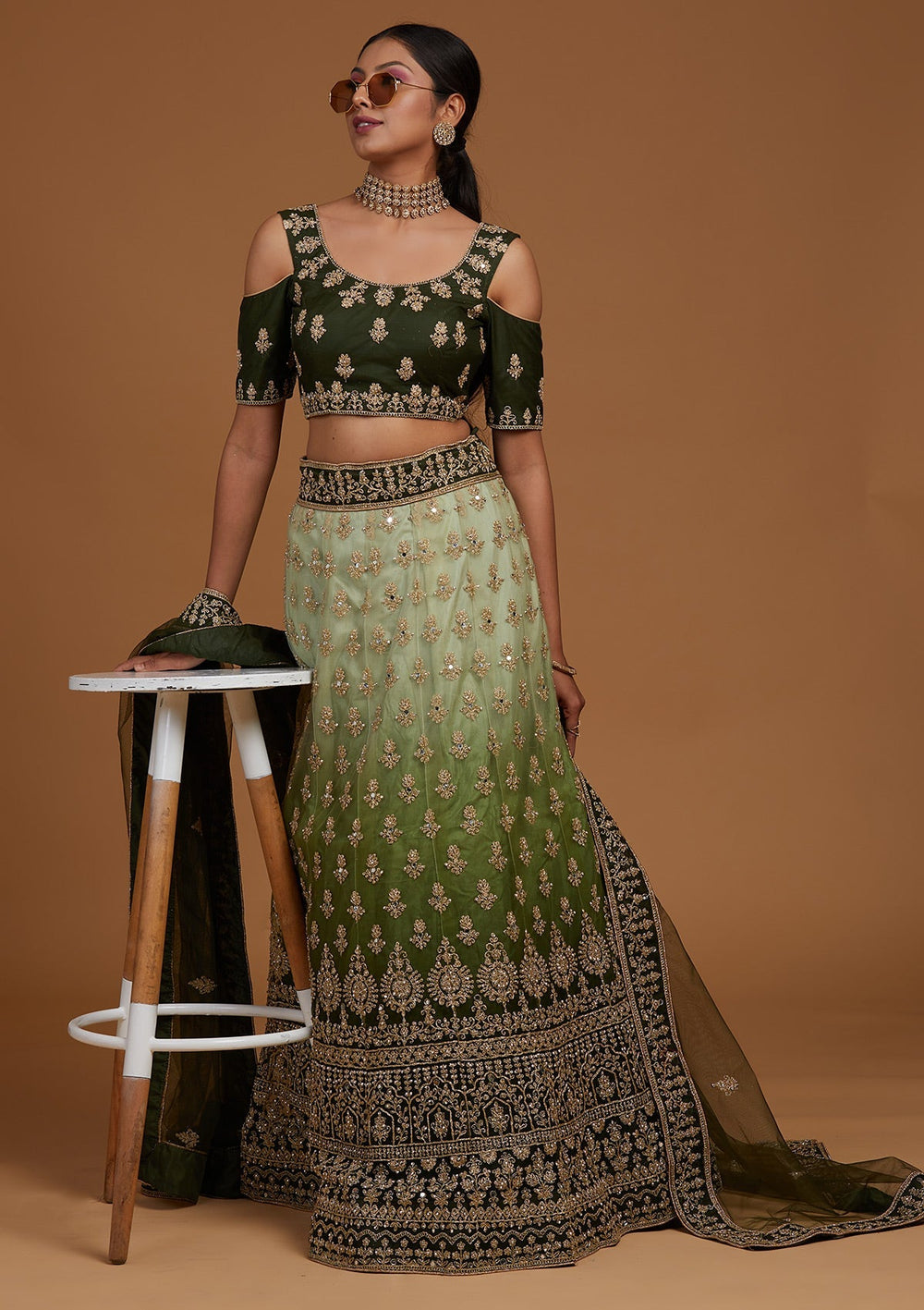 Mehendi Zariwork Net Designer Lehenga-Koskii