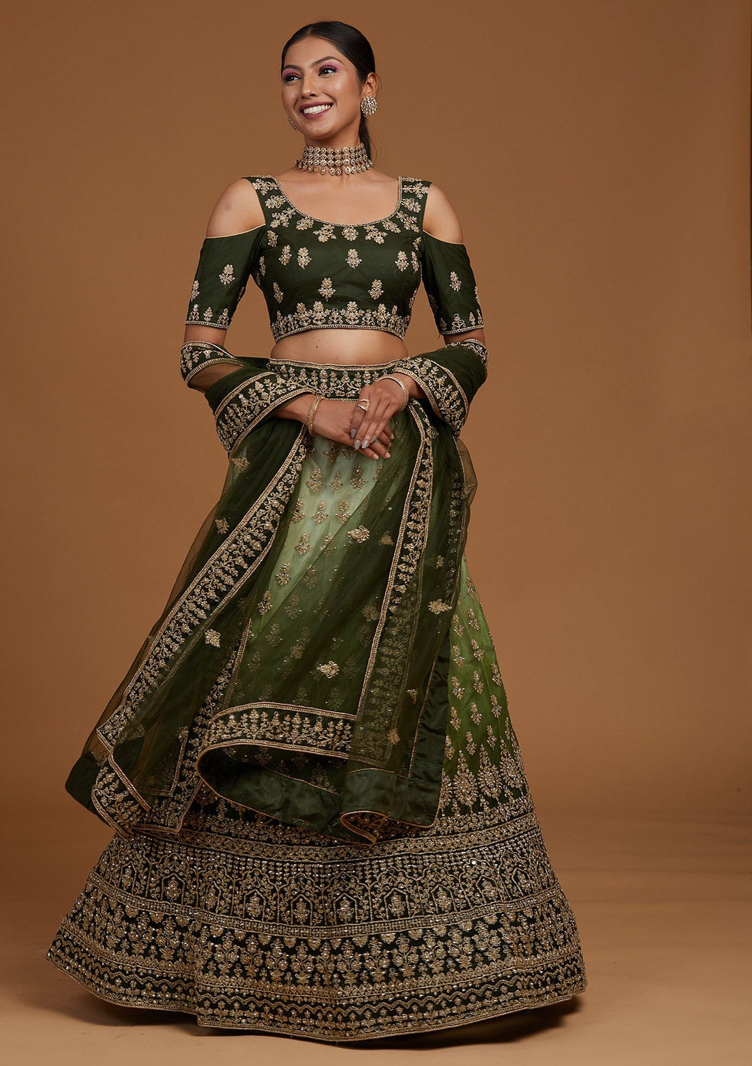 Mehendi Zariwork Net Designer Lehenga-Koskii