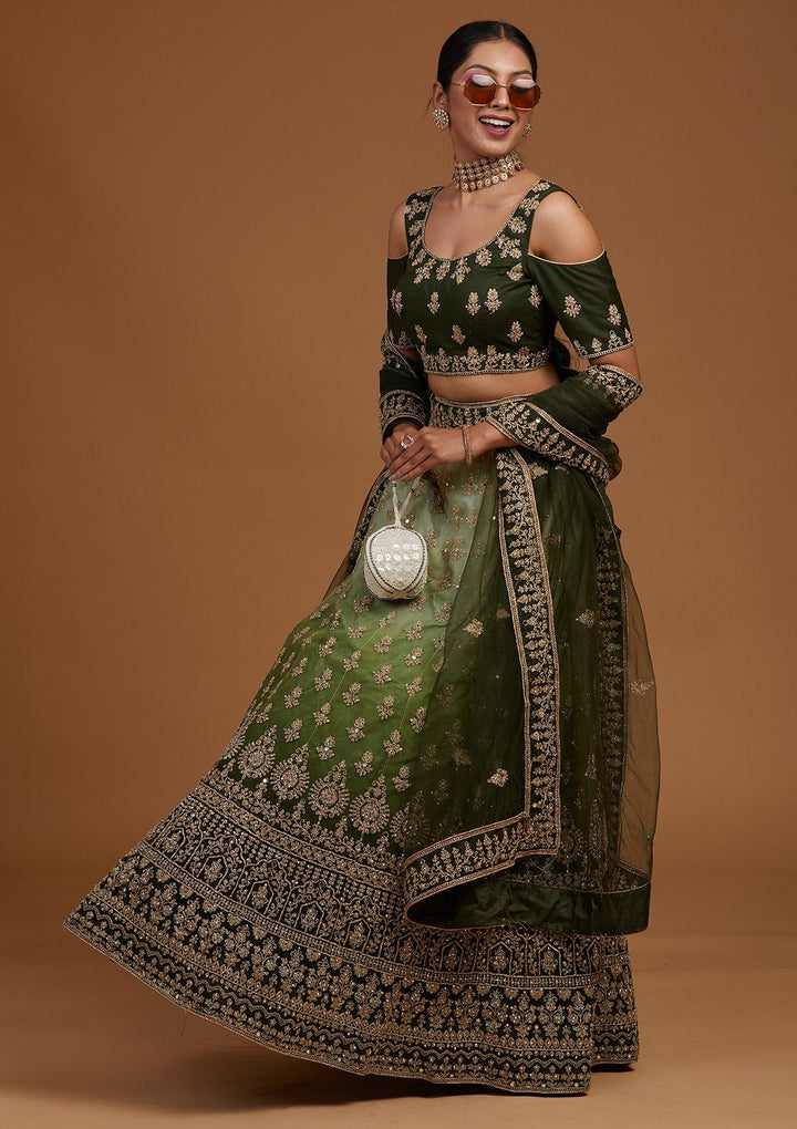 Mehendi Zariwork Net Designer Lehenga-Koskii