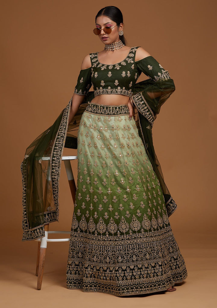 Mehendi Zariwork Net Designer Lehenga-Koskii