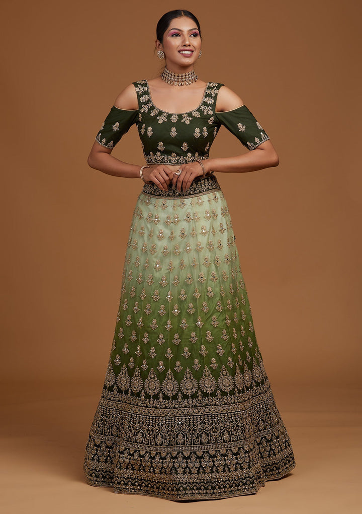 Mehendi Zariwork Net Designer Lehenga-Koskii