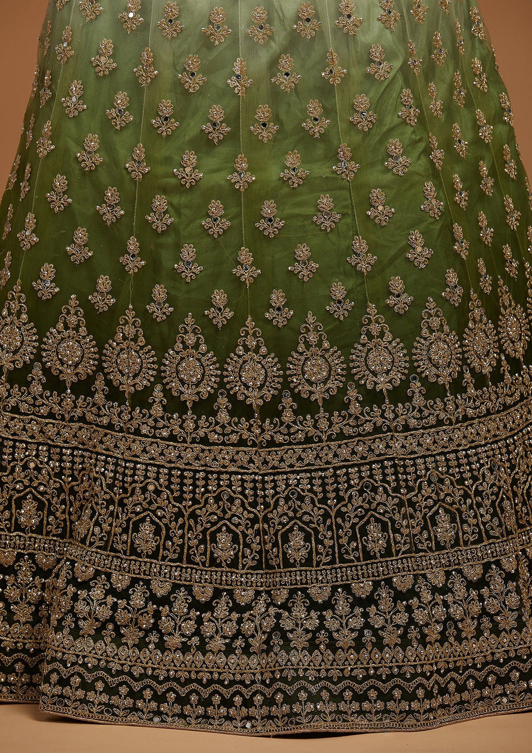 Mehendi Zariwork Net Designer Lehenga-Koskii