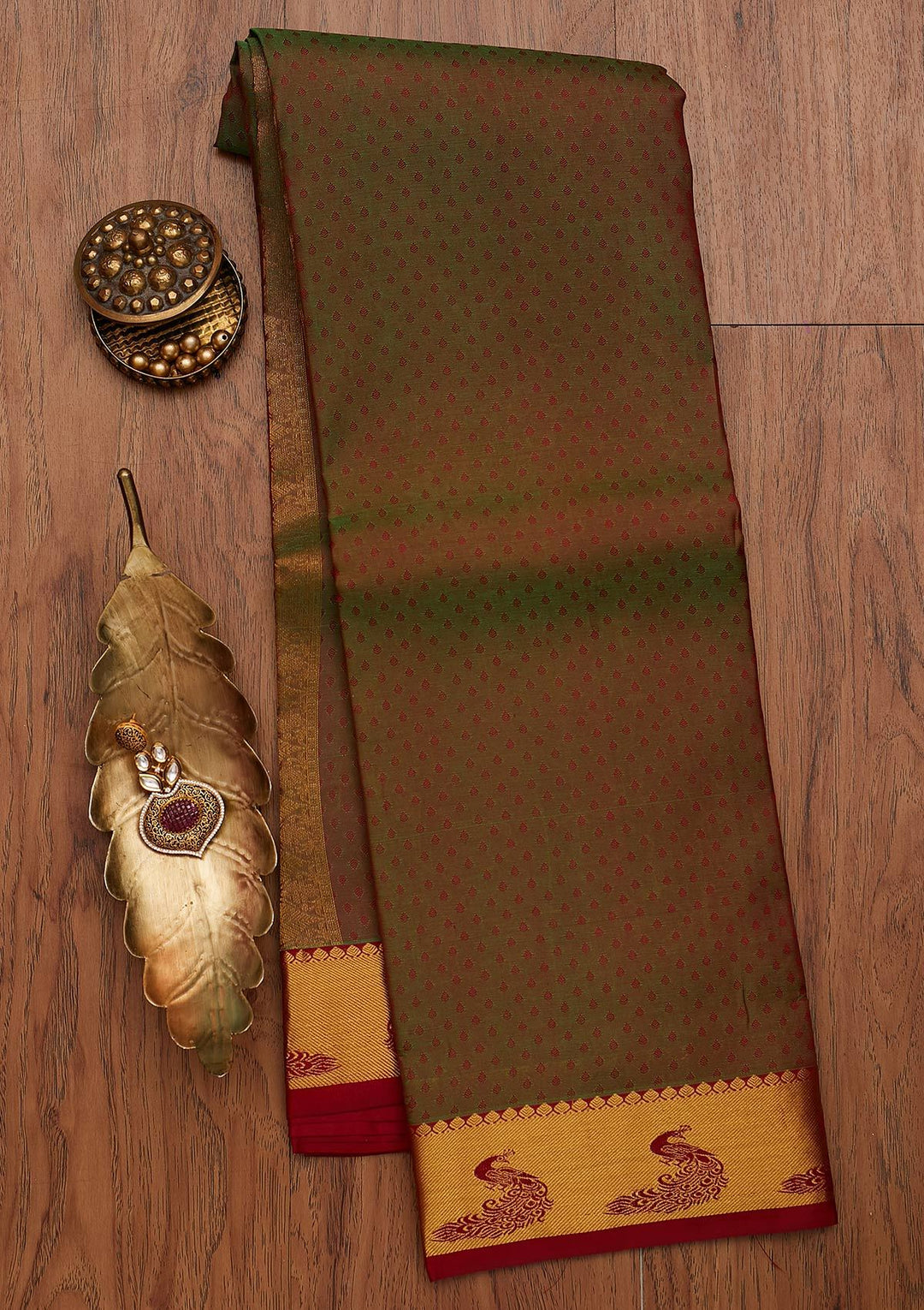 Mehendi Zariwork Pure Silk Designer Saree - koskii