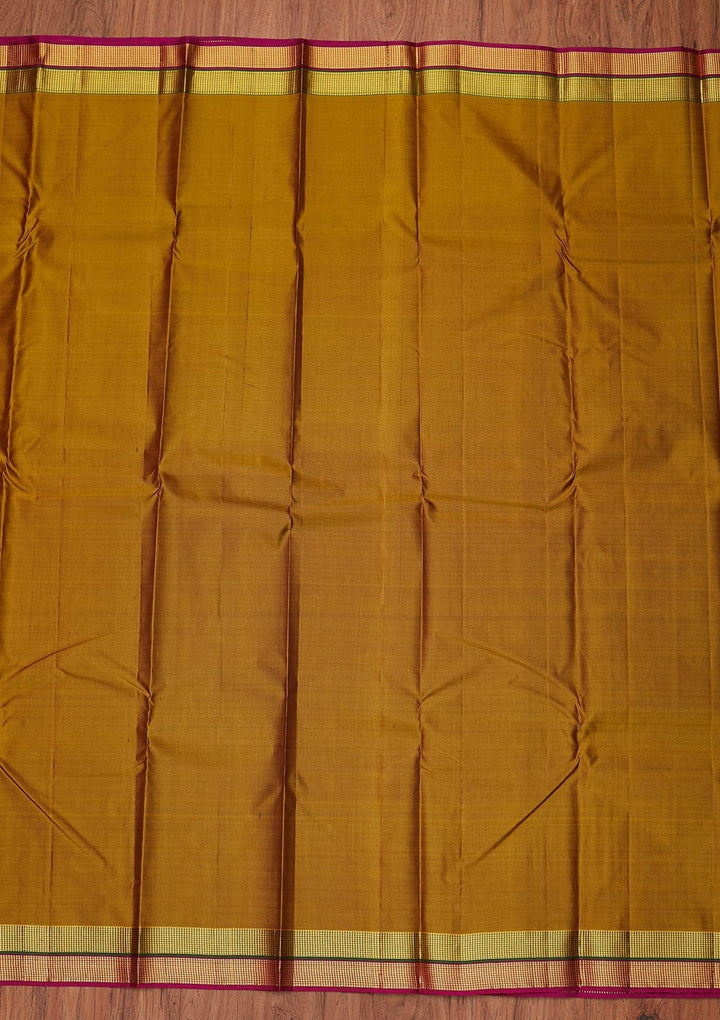 Mehendi Zariwork Pure Silk Designer Unstitched Saree - Koskii
