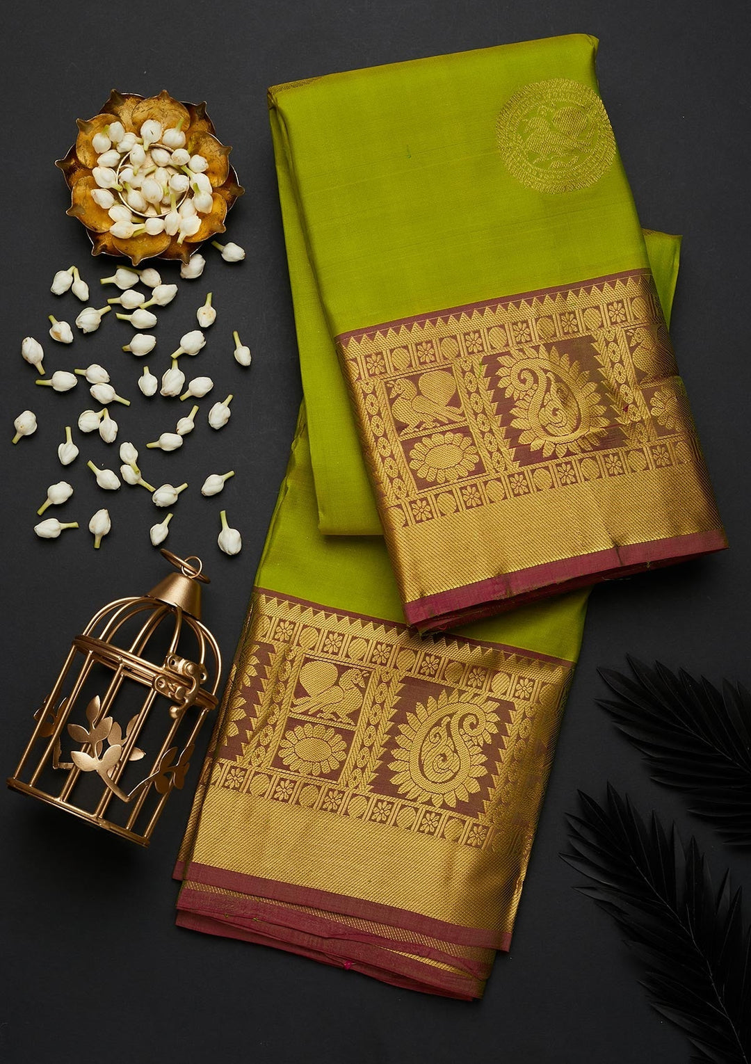 Mehendi Zariwork Pure Silk Designer Saree - Koskii
