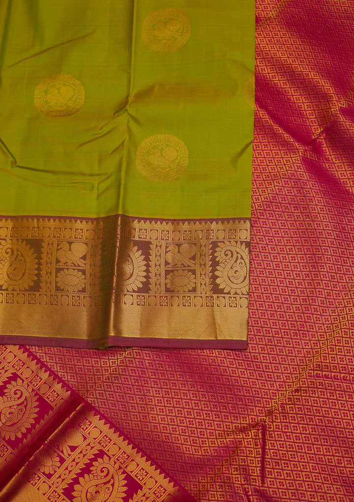 Mehendi Zariwork Pure Silk Designer Saree - Koskii