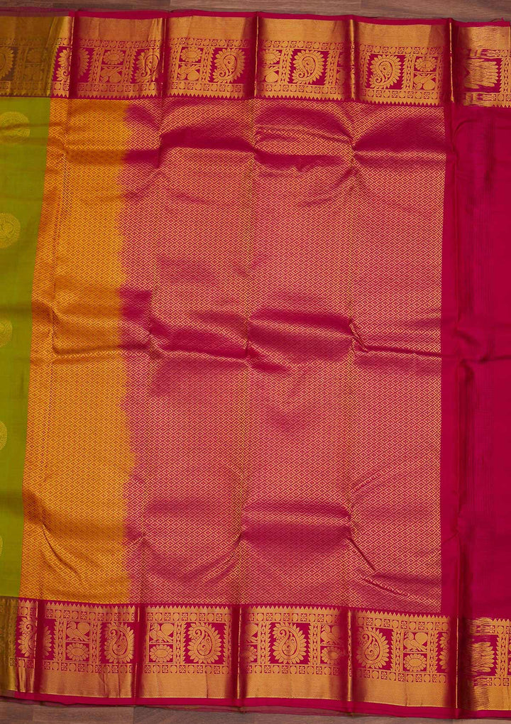 Mehendi Zariwork Pure Silk Designer Saree - Koskii
