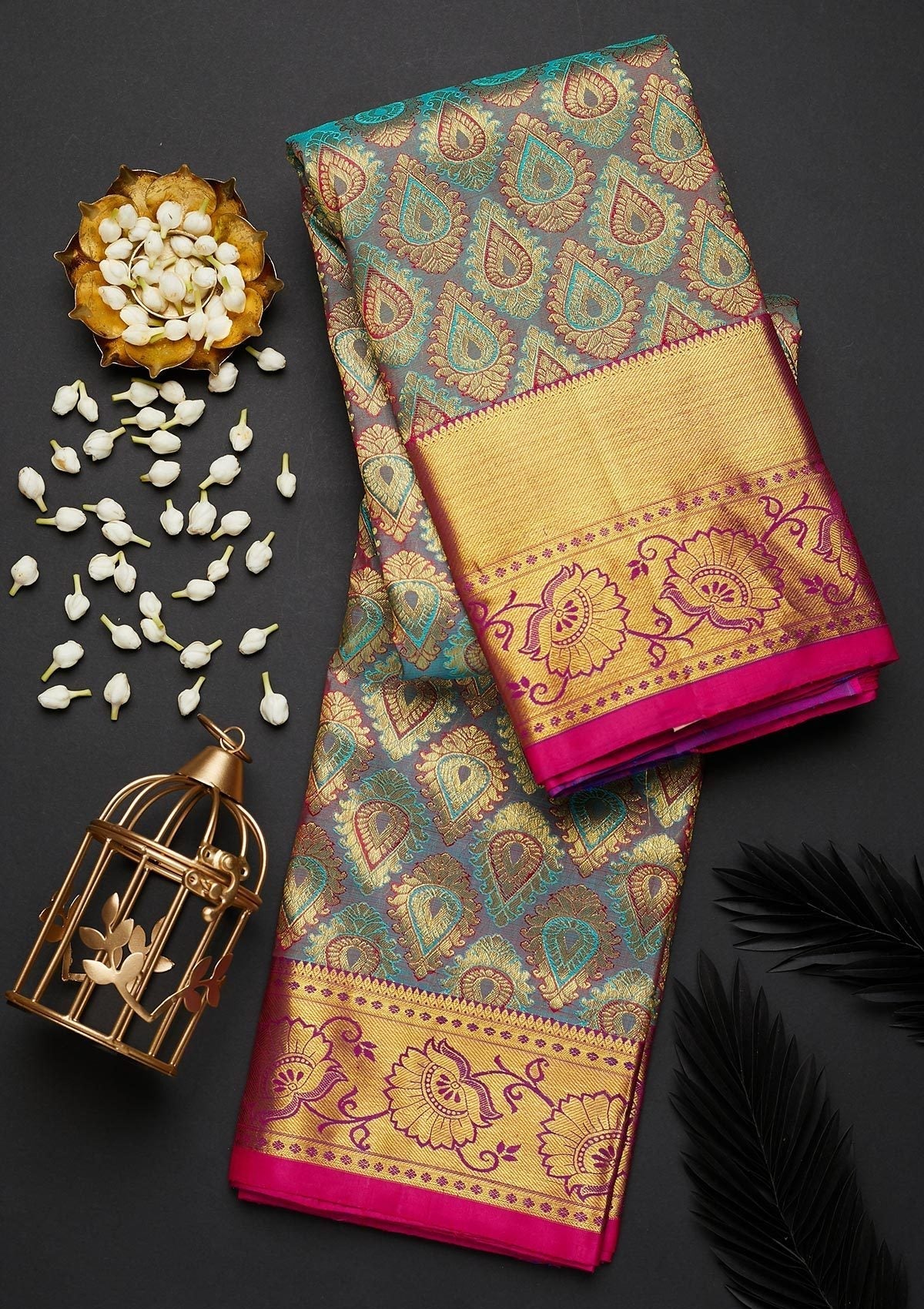 Mehendi Zariwork Pure Silk Designer Saree - Koskii