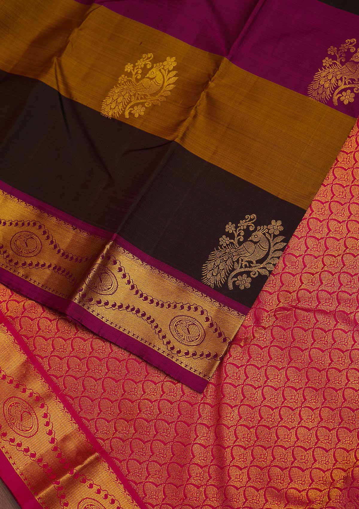 Mehendi Zariwork Pure Silk Designer Saree - Koskii