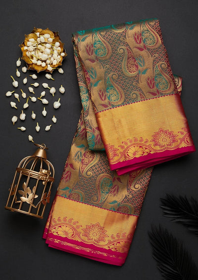 Mehendi Zariwork Pure Silk Designer Saree - Koskii