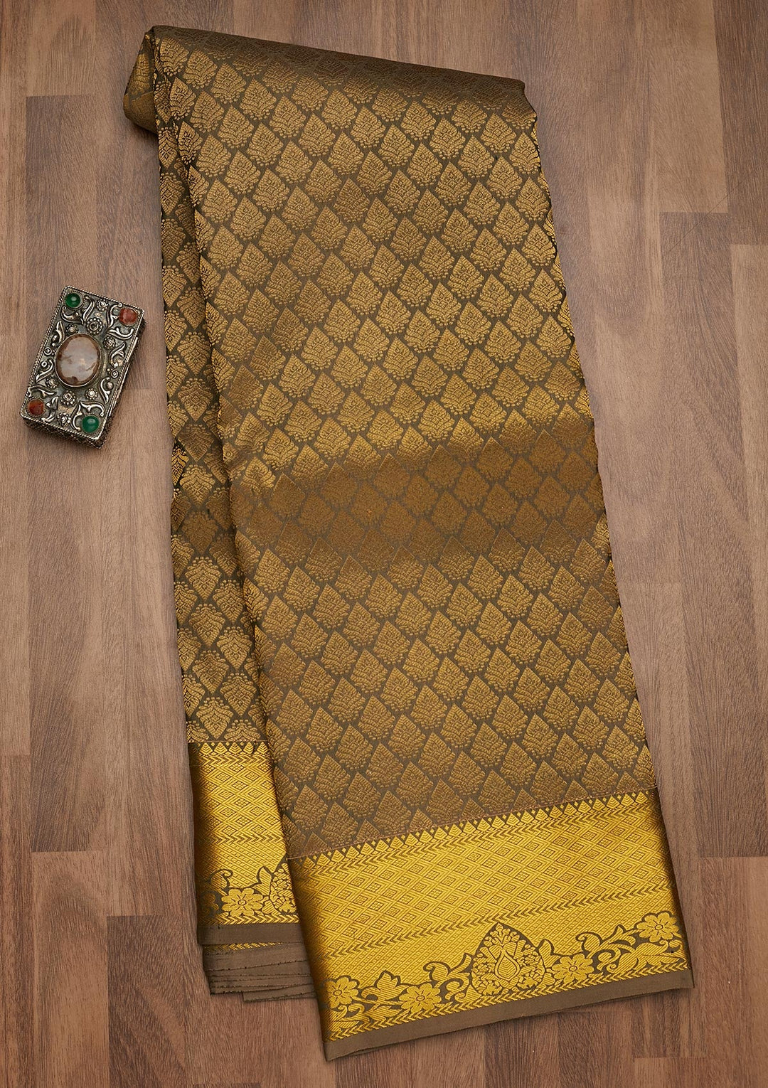Mehendi Zariwork Pure Silk Saree-Koskii