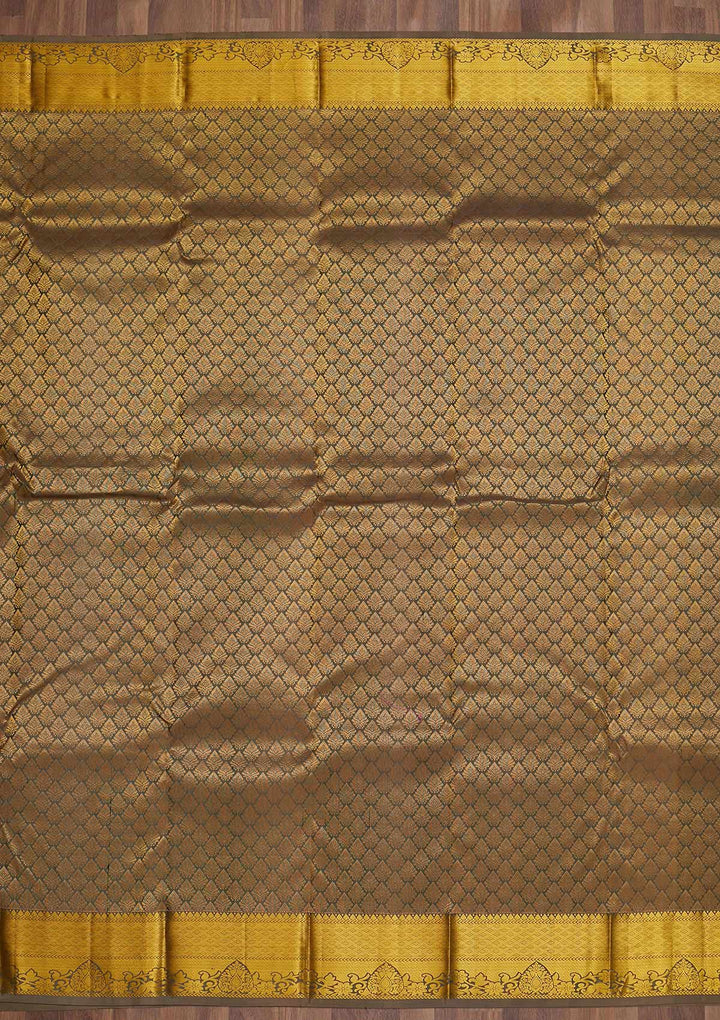 Mehendi Zariwork Pure Silk Saree-Koskii