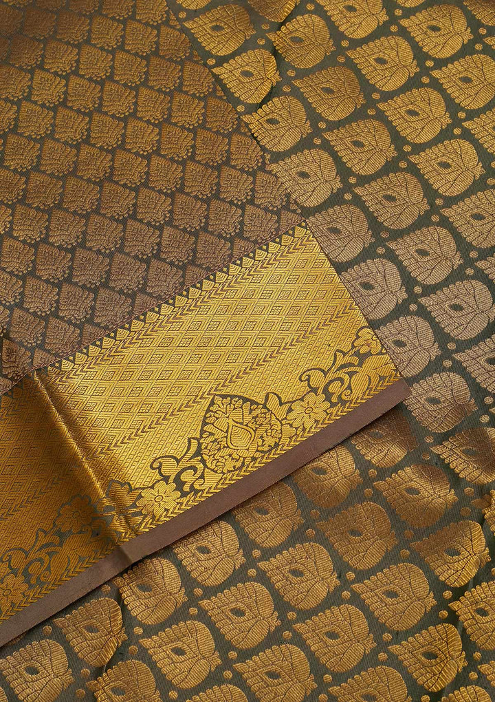 Mehendi Zariwork Pure Silk Saree-Koskii