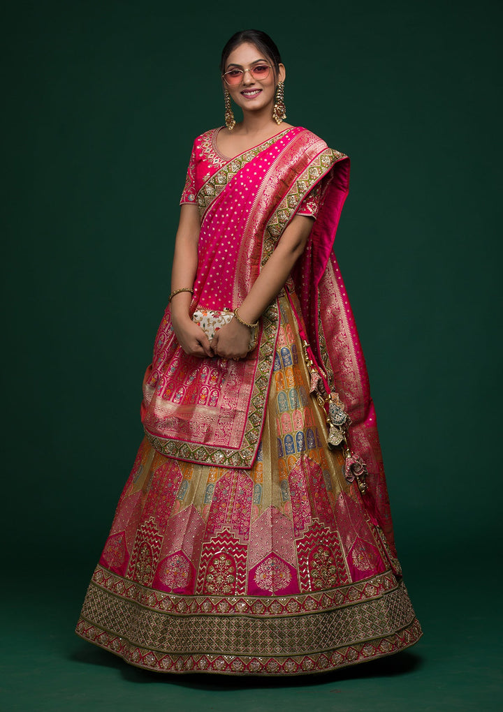 Mehendi Zariwork Raw Silk Lehenga-koskii