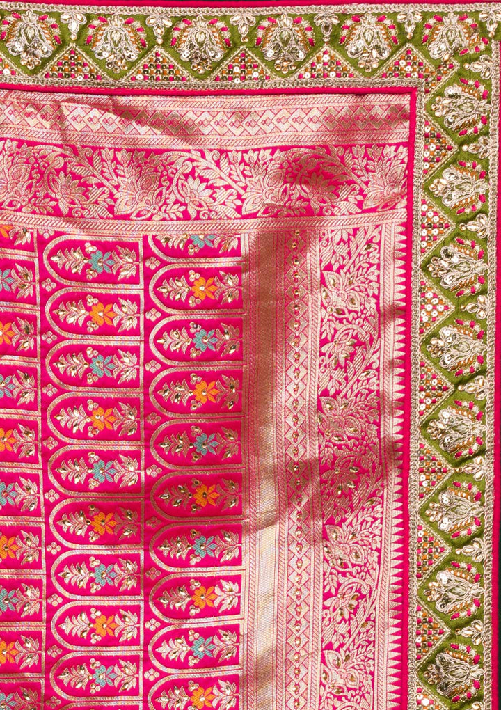 Mehendi Zariwork Raw Silk Lehenga-koskii